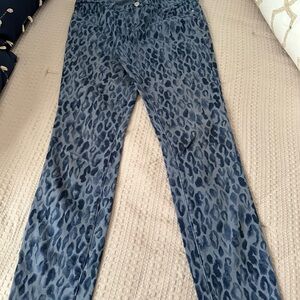 Pilcro and the Letterpress Blue Leopard Skinny Jeans